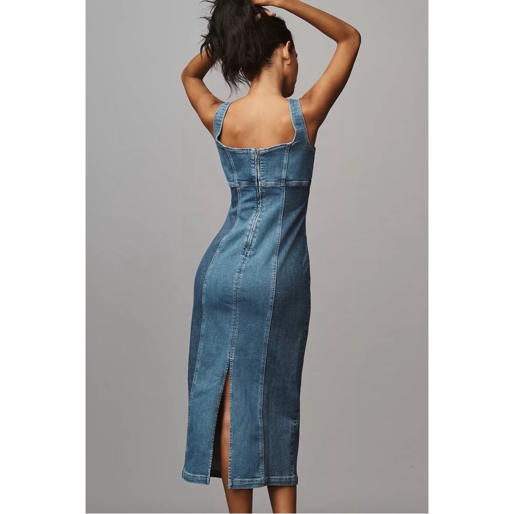 Anthropologie Pilcro Corset Denim Midi Dress Blue Square Neck Small NWT - Picture 9 of 10